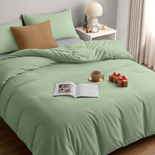 Utopia Bedding Funda Nordica Cama 105 - Microfibra Juego de Funda de Edredon 200x200 cm y 2 Fundas de Almohada 50x75 cm (Verde Salvia)