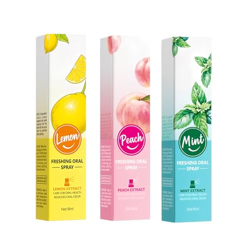 Hinapan Spray Bucal 3 Unidades, 3 Sabores (Limón, Melocotón, Menta), Spray Refrescante Instantáneo contra el Mal Aliento, Higiene Bucal, Efecto de Larga Duración, Formato de Bolsillo