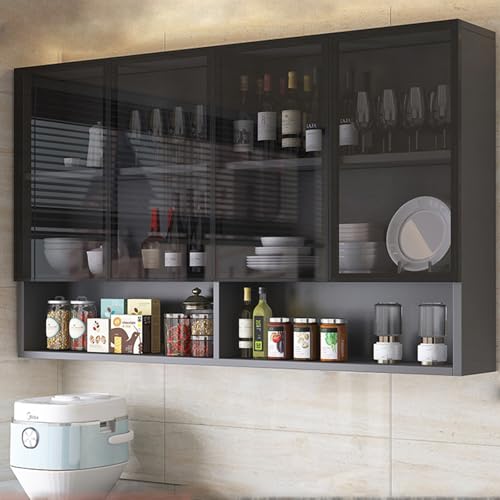 Stylish Floating Glass Display Shelf for Wall Mount Narrow Bathroom Kitchen & Living Room Storage with Hidden Handle Brown/Grey Design Modern Home Decor