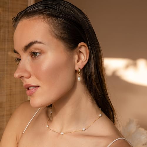 Pearl Earrings for Women 14K Gold Freshwater Pearl Hoop Earring Dangle Drop Wedding Earrings Bridal Bridesmaid Jewelry Gifts for Women3