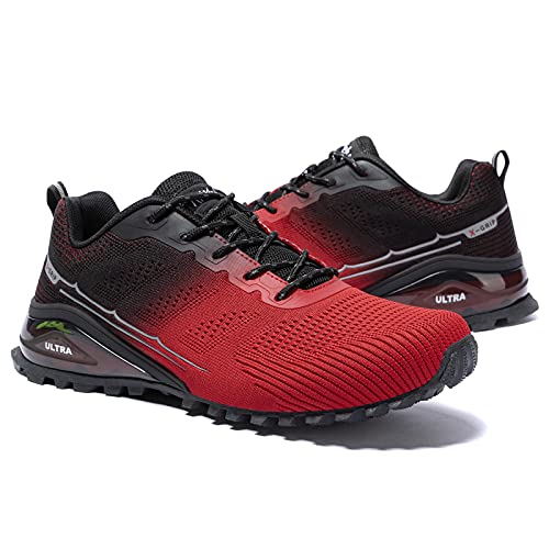 Kricely Zapatillas de Trail Running Hombre Outdoor Antideslizantes Transpirables Zapatos de Senderismo Zapatillas Trekking Tenis Calzado Deporte Ligero Casuales Sneakers Rojo Negro 46