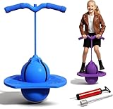 FIALAME Balance Jumping Ball, Pogo Jumper with Handle and Ball Pump, Jumper Balls for Kids & Adults, Pogo Stick with Non-Slip Footpads, Safe and Fun (Blue)