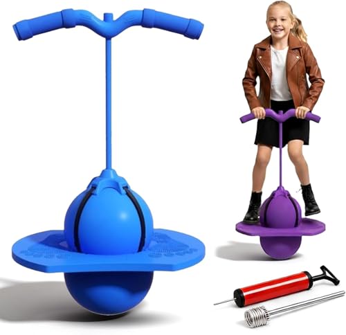 FIALAME Balance Jumping Ball, Pogo Jumper with Handle and Ball Pump, Jumper Balls for Kids & Adults, Pogo Stick with Non-Slip Footpads, Safe and Fun (Blue)