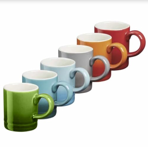 Cooks Professional 6 Piece Espresso Coffee Cup Set | Dishwasher & Microwave Safe Durable Stoneware Stylish Colourful Graduated Design Mini Drinking Mugs | 100ml Capacity | Multicoloured