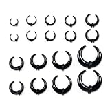Kit di dilatazione per setto nasale e orecchio, in acrilico, a forma di C, nero, a forma di C, per piercing al setto nasale, 18 pezzi, misura 14G, 12G, 10G, 8G, 6G, 4G, 2G, 0G, 00G
