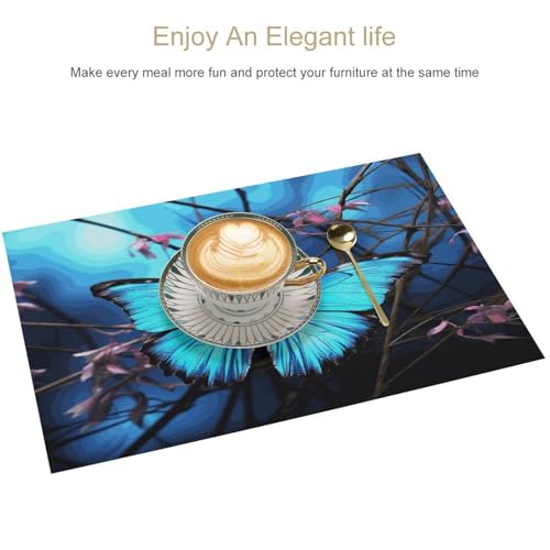 Set de table PVC papillon bleu et bambou résistant chaleur