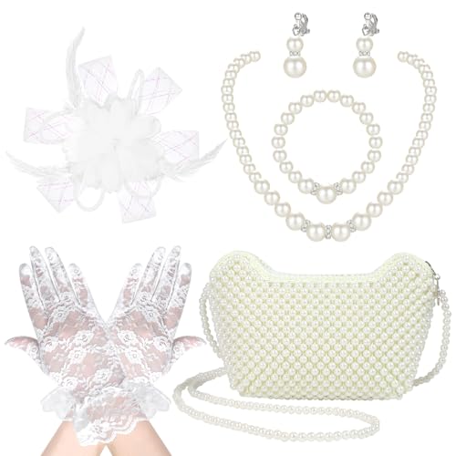 Girls Purse with Kids Jewellery, Beaded Handbag with Necklace Bracelet Earrings Hair Accessories Crossbody Bag Girls Birthday Presents Christmas Gifts