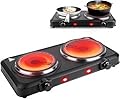 2000W Hot Plate,Portable Electric Stove Countertop Double Burner Infrared Burner with 7.5” & 6.3” Ceramic Glass Cooktop Stepless Temperature Adjustments for Home RV Camp