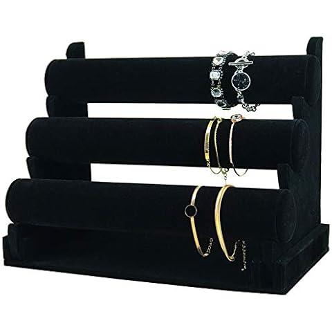 7TH VELVET 3 Tiers Bracelet Holder, Black Velvet Jewelry Organizer Stand and Display, Detachable Bracelet Display Stand, Jewelry Tree for Watch Organization Cover