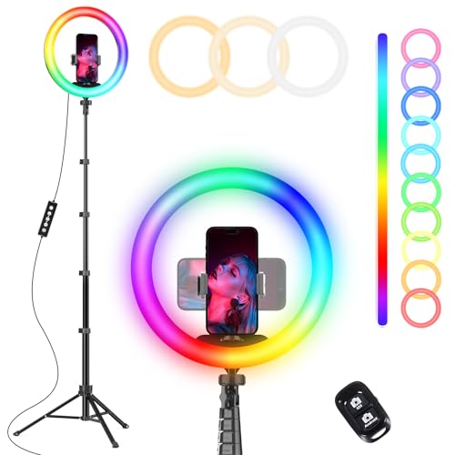 UBeesize 12” Selfie Ring Light with 62” Extendable Tripod Stand & Remote, LED Light with Phone Holder for Video Recording/Makeup/Content Creator (YouTube/TikTok/Twitch), Phone, Camera & Webcam (Pink)