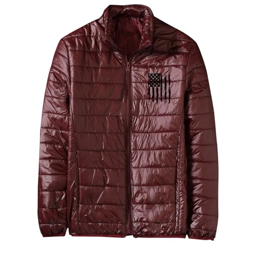 Puffer Jacket Men Packable Lightweight Down Coat American Flag Winter Jacket Zip up Insulated Jacket Warm Winter Coat