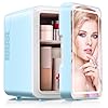 Reemix Skincare Fridge, Mini Beauty Fridge with LED Mirror, 4L Portable Small Refrigerator for Bedroom, Car, Office & Dorm, Cooler & Warmer (Aqua)