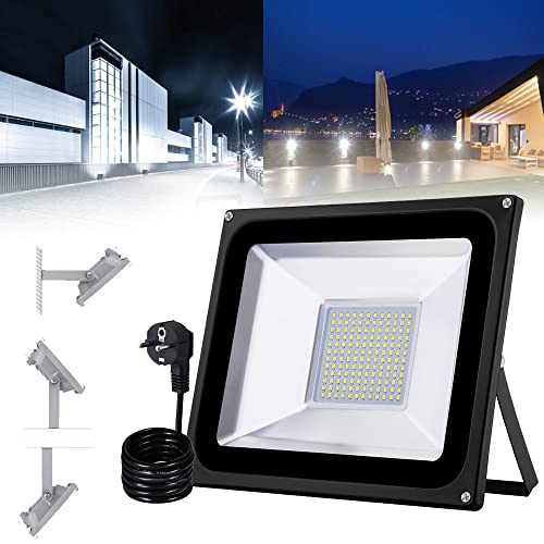 GGMWDSN 100W Projecteur LED 800Lm Eclairage de SéCurité ImperméAble Ip65 6500K, Spot LED ExtéRieur pour éClairage Public, Garage, Couloir, Jardin,Warmwhite