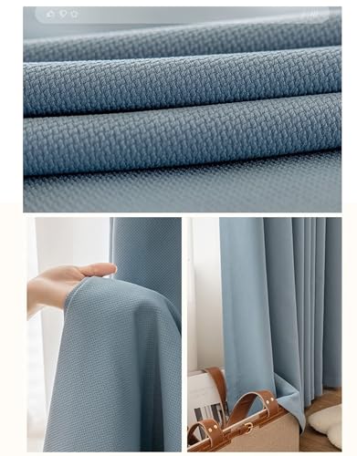 Rideau occultant chambre 132x115 rideaux fenêtres opaques bleu brumeux isolant aspect lin - 3