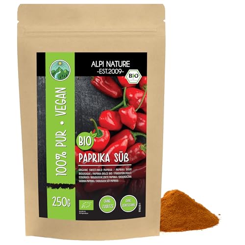 Alpi Nature Pimentón Dulce Orgánico 250g, Pimientos Rojos Dulces Molidos, Pimentón Molido en Polvo