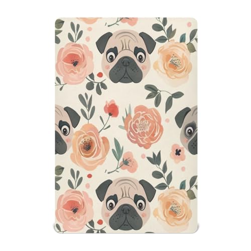 Image of Crib Sheets Pug Dog Flowers Stretchy Portable Sheets for Baby Toddler Breathable Soft Crib Mattress Sheet for Girls Boys