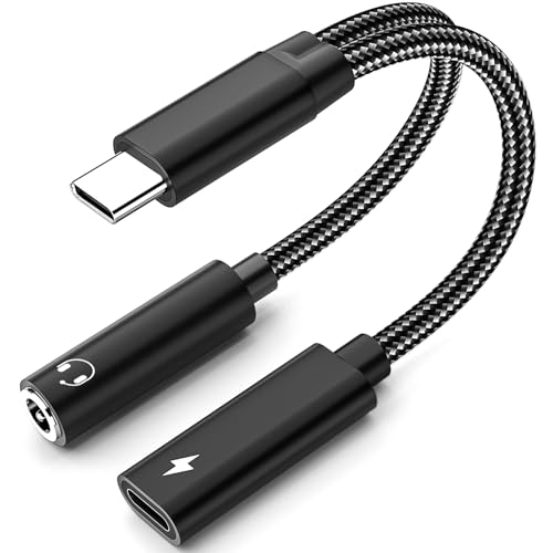 Mxcudu USB C to 3.5mm Headphone and Charger Adapter, 2 in 1 USB C to Aux Audio Adapter & 60W Fast Charging Dongle Compatible with iPhone 16/16 Pro/15, Galaxy S25/S24/S24 Ultra/S23, Pixel 8, iPad Pro