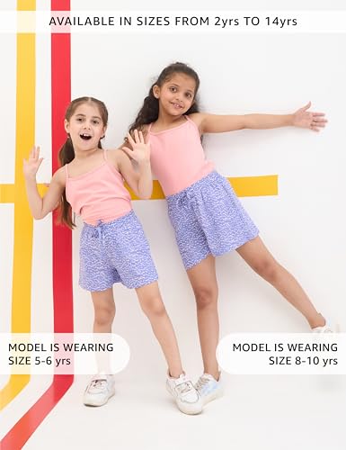 Image of Amazon Brand - Symbol Girls Flared Fit Printed Rayon Shorts | Elasticated Waistband | Age 2-14 Years