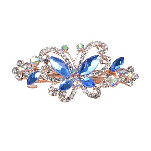 Sankuwen Butterfly Design Rhinestone Hair Barrette Clip Accessory(Blue)