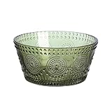 WAIT FLY Embossed Sunflower Glass Bowl Salad Bowl Candy Dish, 11 OZ-Green