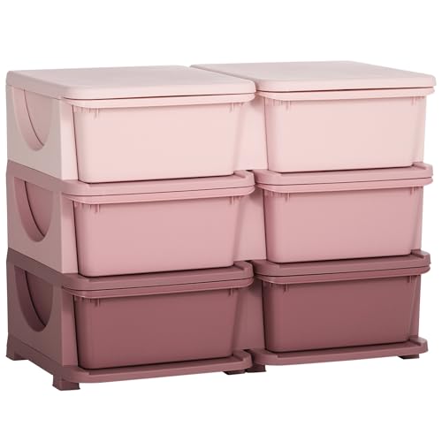 HOMCOM Tour de Rangement en Plastique pour Enfants à 3 Niveaux avec 6 tiroirs, boîtes de...