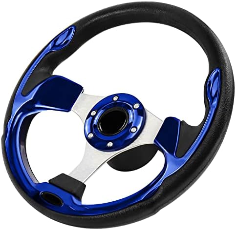 QYMOPAY 12.5inch Boat Steering Wheel, 3/4 Inch Axle Marine Steering Wheel Adapter, Anti-Slip Carbon Fiber Steering Wheel for Boats, Yachts, Pontoon Boats (Blue)
