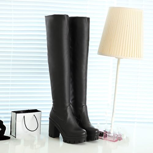 Women's Thigh High Platform Boots Over The Knee Lug Sole Leather Boot Chunky Heel Sexy Long Boots for Ladies3