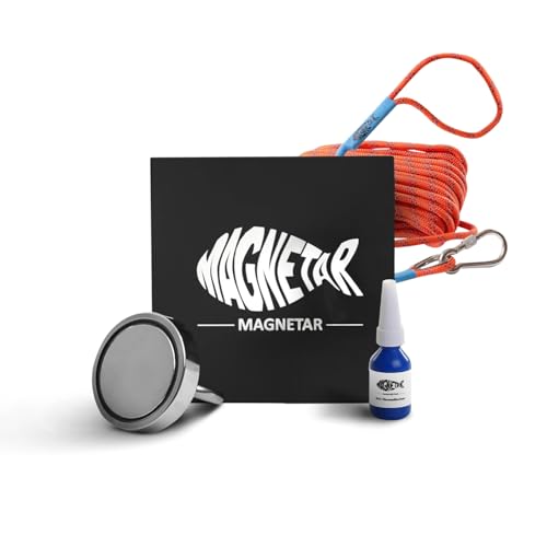 Magnetar - Magnetfischen Set - Einseitig 110kg Bergemagnet - Magnetangel Paket mit Topfmagnet/Seil/Kleber - Angelmagnet zum Magnet fischen