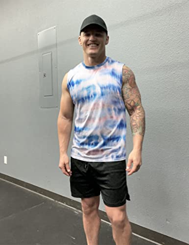 Coofandy Men's Workout Tank Top Quick Dry Gym Muscle Tee Fitness Bodybuilding Training Sleeveless T Shirt Blue Tie Dye #TOP1