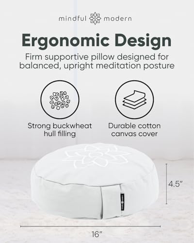 Mindful & Modern Large Meditation Cushion for Zafu Yoga - Meditation Pillow for Sitting on the Floor - Buckwheat Hull Filled Yoga Cushion with Removable, Washable 100% Cotton Cover and Carry Handle extra image 1 preview