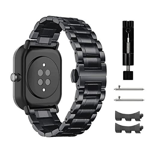 Niboow 20mm Correa para Amazfit Bip 3 Pro/Bip 3/Bip U Pro/GTS 3/GTS 2 Mini, Acero Correas para Samsung Galaxy Watch 5/Watch 5 Pro 45mm/Watch 4/4 Classic/Huawei Watch GT 3 Pro 43mm/GT 3 42mm-Negro