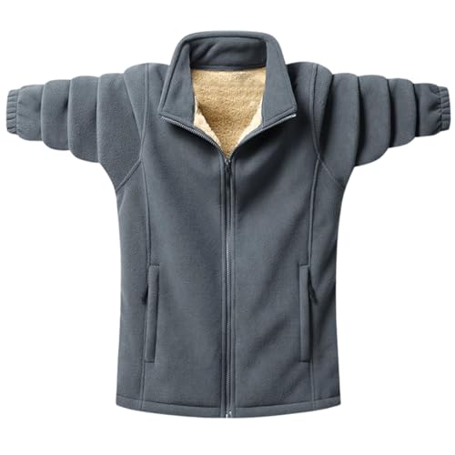 Cambkatl Mens Stand Collar Casual Fleece Jackets - Zip Up Long Sleeve Sherpa Lined Warm Winter Outdoor Coat with Pockets