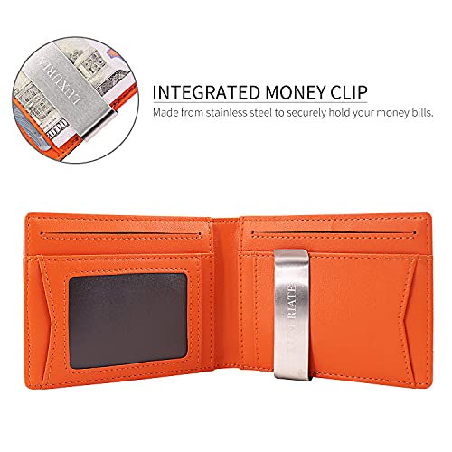 Luxuriate Mens Slim Wallet With Money Clip Rfid Blocking Bifold Credit Card Holder For Men With Gift Box (Black/Orange) #TOP3