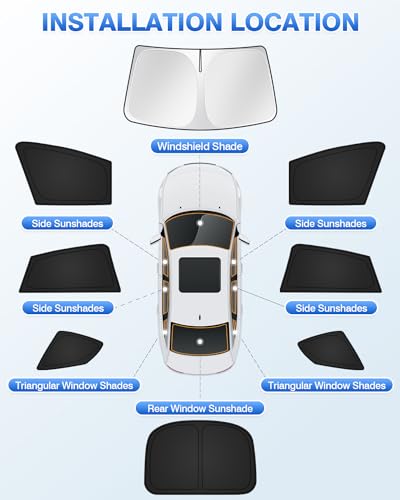 Image of Canvcle Sunshades for Tesla Model S 2012-2025 2026 (Not for Model S Plaid /Long Range) Windshield Sun Shade Side Rear Window Shade Cover Sun Visor Shield Privacy Protection Keep Vehicle Cool Black 8PCS