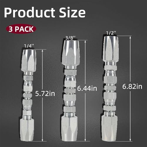 Image of 3 Pack 1 /4 inch 3 /8'' 1 /2'' Hydraulic Hose Field Repair Kit 1 /4 inch 3 /8'' 1 /2'' Inner Diameter Reusable Hydraulic Hose Fittings Hydraulic Hose Connector (1 /4 & 3 /8 & 1 /2 Inch)
