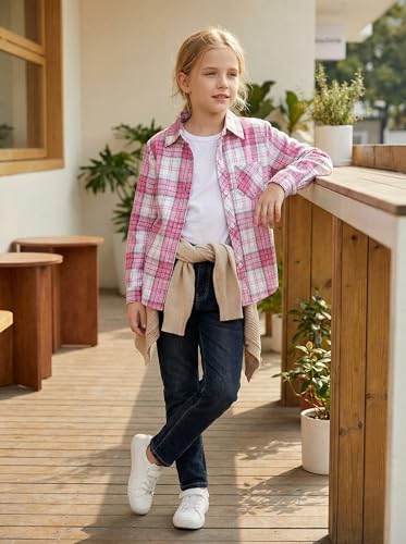 Image of SELINK Girls Long Sleeve Flannel Buffalo Plaid Button Down Shirt