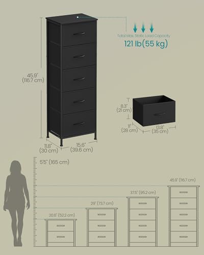 Image of SONGMICS BELLAH Collection - Dresser for Bedroom, Chest of Drawers, Storage Organizer Unit, Closet, Entryway, Steel, 5 Drawers, Modern, Ink Black and Ebony Black ULGS315B01S