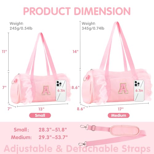 Personalized Initial Dance Bag for Girls, Medium Lace Gym Sport Yoga Cheer Dance Bags Gift for Teen Girls, Cute Letter Kids Ballet Bag Zipper Toddler Travel Duffel Tote with Adjustable Straps(Pink-A)2
