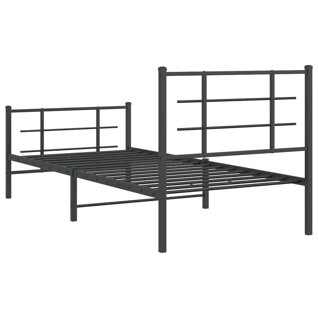 vidaXL Metalowa rama łóżka z wezgłowiem i zanóżkiem, czarna, 90x200 cm