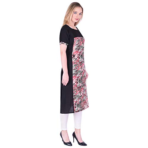 Image of Women's Cotton Crepe Blend Black Straight Printed Kurti(FS703BlackMulti)