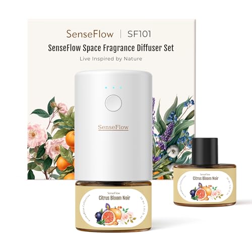 SenseFlow Difusor Aceites Esenciales Difusor de Aromas SF101 - Ultrasónico Sin Agua, 100 % Vegetal, Aromaterapia120 Días, para Hogar, Hotel y Estudio Hasta 100 ㎡- Flor de Cítricos Noir