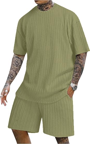 Image of Zilcon Men's 2 Pieces Outfits Casual Quarter Zip Polo Shirt and Shorts Set Athletic Jogging Summer Tracksuit