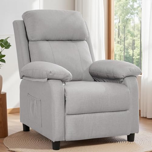 Image of Korser Recliner Chair, Living Room Chairs for Adults, Padded Deep Seat Reading Chair with Side Pockets, Small Recliners for Small Spaces, Lounge Chair for Living Room, Bedroom, and RV (Linen)