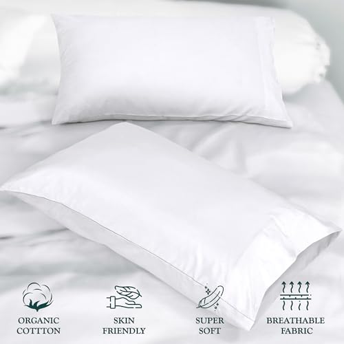 Image of ROYALE LINENS 300 Thread Count 100% Long Staple Combed Cotton Pillowcases Set of 2 - Ultra Soft - King Bed Pillow Cover - 20 inchx40 inch - Breathable, Cool & Crisp Percale White Pillow Cases (King, White)