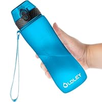 OLDLEY 750ml/25oz Water Bottles with Straw BPA Free Tritan Water Bottles for Gym School Sports Travel Leakproof Time Markings Drink Bottles Reusable Hydrate for Adult Kids Women Men(Blue, 1 Lid)