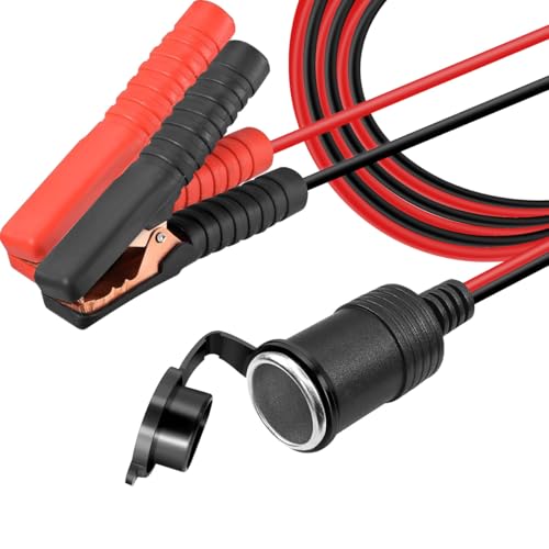 DAOKAI Pinzas de cocodrilo para batería de coche 12V/24V con 2m de cable de extensión(pinzas de cocodrilo)14AWG Adaptador de extensión de enchufe de mechero de coche, para cargar la batería del coche