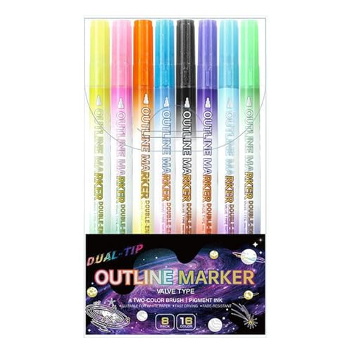 きらめくアウトラインマーカー両面 - アウトライングリッターペン、アートプロジェクトのラベリング用落書きツール、学校の活動、グリーティングバースデーカードぬりえ。
