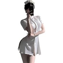 sexy nurse lingerie for women outfit Uniform Short Dress Cosplay costume Babydoll Button Anime Roleplay Halloween Party hat Headband Set White