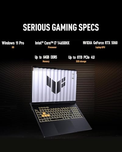 Image of ASUS TUF F16 Gaming Laptop 2025, Intel 14th i7-14650HX(Up to 5.2GHz), NVIDIA GeForce RTX 5060, 16 Inch FHD+ 165Hz, 64 GB DDR5, 1 TB SSD, Backlit Keyboard, Wi-Fi 6E, Windows 11 Pro, w /Accessories