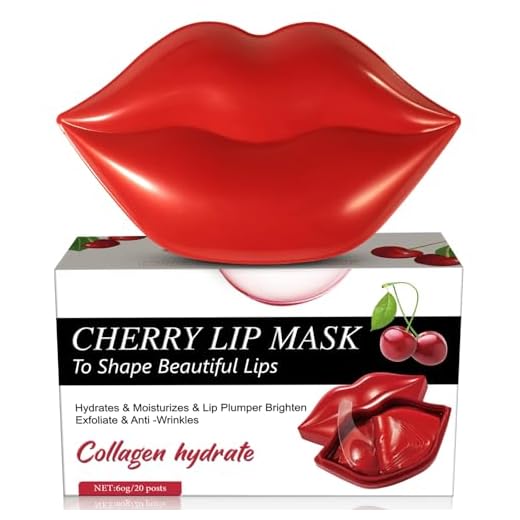Lip Mask, 20 Pcs Colágeno Mascarilla Labios, Lip Sleeping Mask, Almohadillas Labiales Hidratantes, Mascarilla Labial Para el Cuidado de Los Labios, Adecuado Para Labios Secos y Agrietados (Cereza)